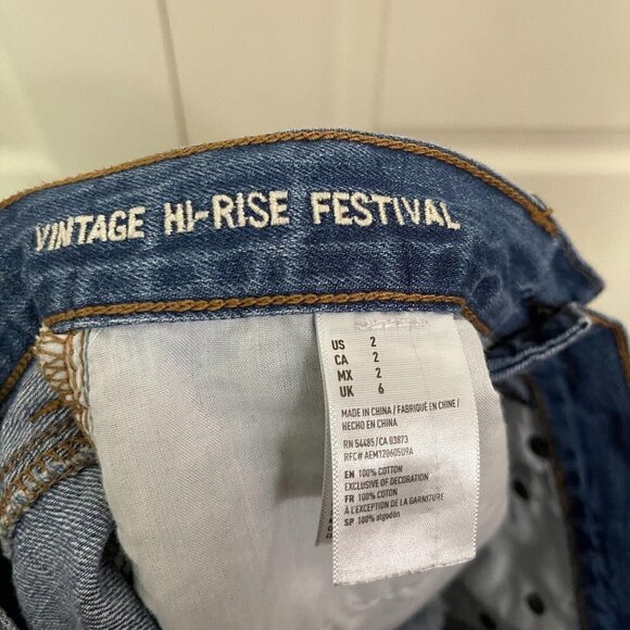 American Eagle Distressed Button Fly Cut Off Vintage Hi-Rise Festival Jean Short - Picture 4 of 11